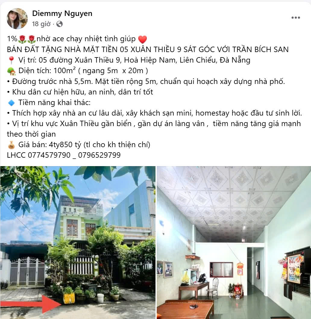BÁN NHÀ XUÂN THIỀU 9, LIÊN CHIỂU, ĐÀ NẴNG – DIỆN TÍCH 100M² NGANG 5M, ĐƯỜNG 5,5M, LỀ 3M - GẦN BIỂN 0abbccec82bf0ce155ae